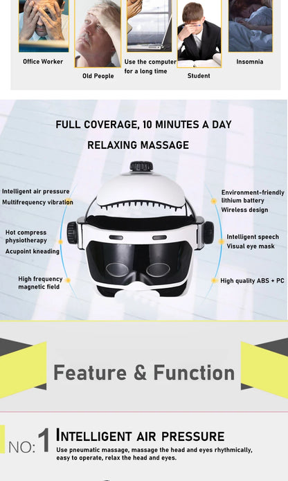 Top Configuration Head Eye Massager Electric Wireless Helmet Relieve Stress Air Pressure Vibration Hot Compress Massage Tool