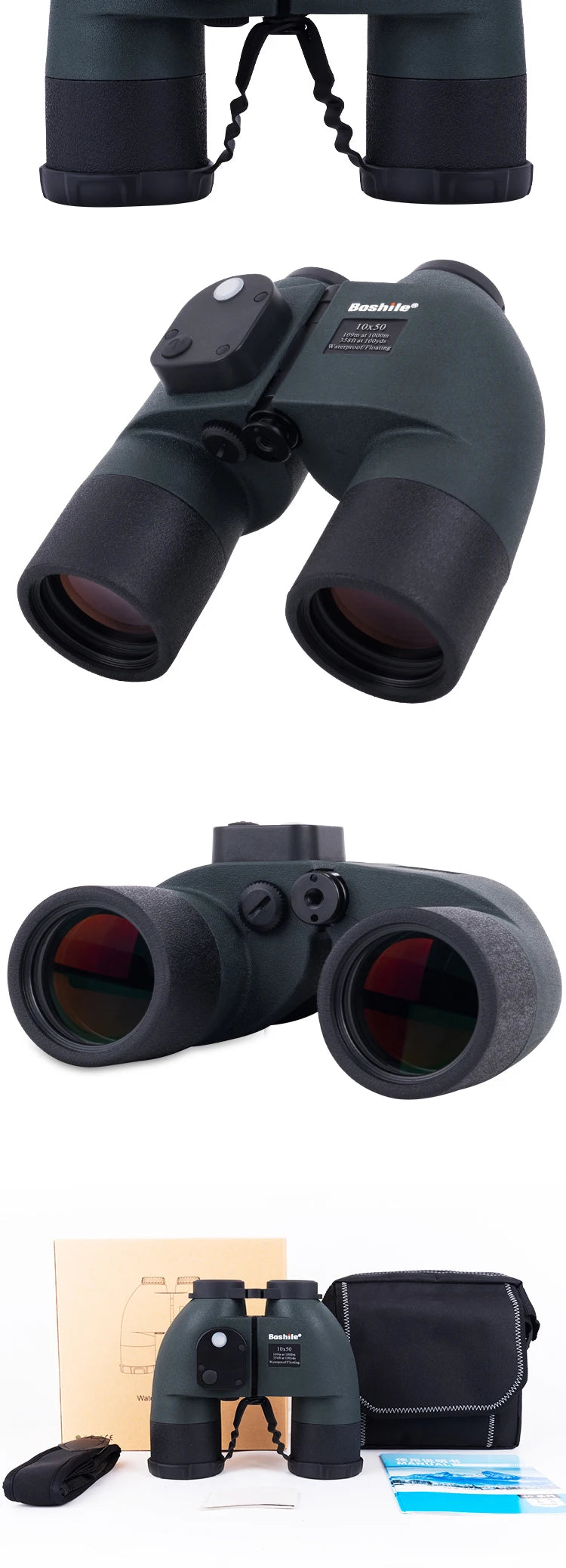 Military Nautical Binoculars Boshile 10x50 Rangefinder Compass Telescope High Powered Nitrogen Waterproof Coordinates Distance