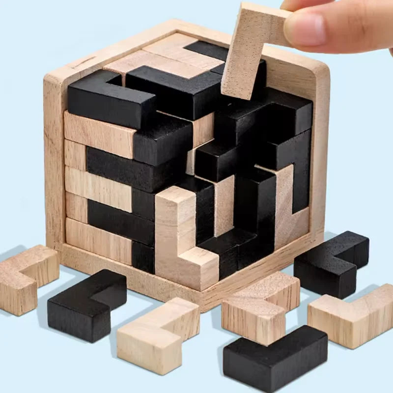 Wooden Interlocking Cube Brain Teaser Puzzle