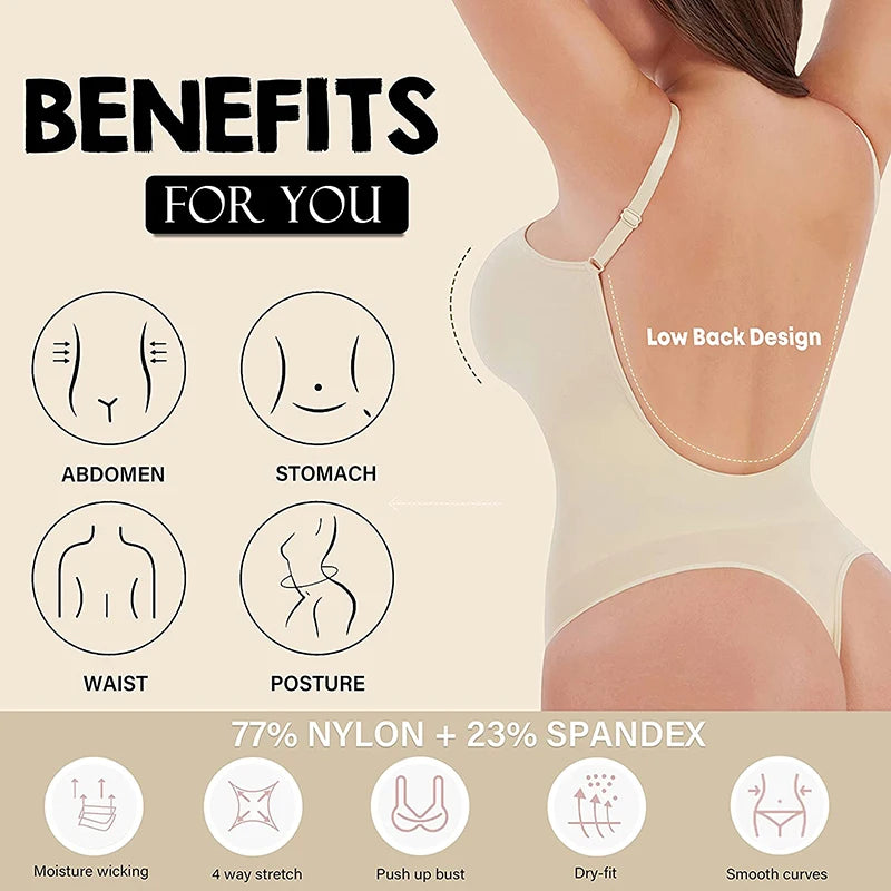 Women Backless Thong Bodysuit Shapewear – Tummy Control Slimming Corset
