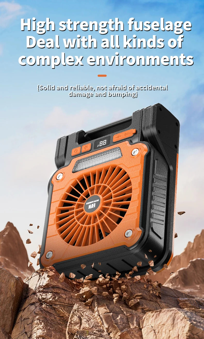 Outdoor Solar Rechargeable Camping Fan Light Foldable Tent Lantern with LED Light USB Portable