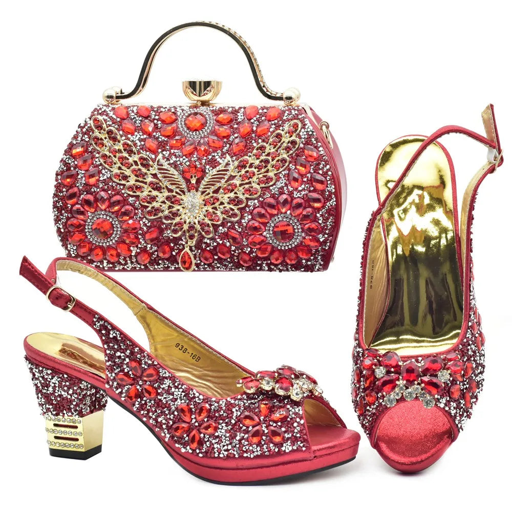 Italian Women Wedding Shoes and Bag Set Decorated with Rhinestone Women Shoe Size 43 Shoes for Women 2025