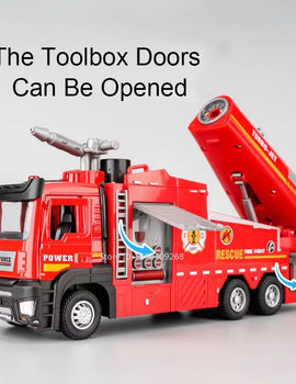 1:32 Water Spray Fog Fire Truck Model Sweeper Toy Car Sound Light Pull Back Doors Opened Vehicles Collection  Gifts