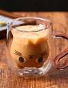 250ml Cartoon Cat Double Wall Glass Cute Coffee Tea Cup Heat-resistant Coffee Mug Handle Espresso Cup For Latte Cappuccino