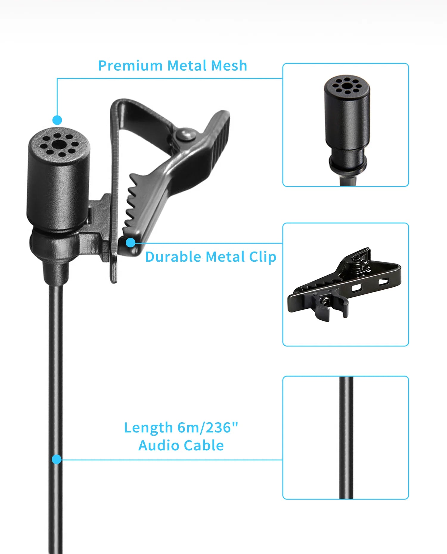 BY-M1 6m Professional Condenser Lavalier Lapel Microphone for PC Computer Laptop Smartphone iPhone DSLR Youtube Streaming