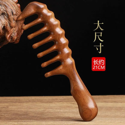 Natural Sandalwood Comb 20 cm Head Meridian  Natural Sandalwood Long Handle-Comb Multifunction Insert Teeth Massage Combs