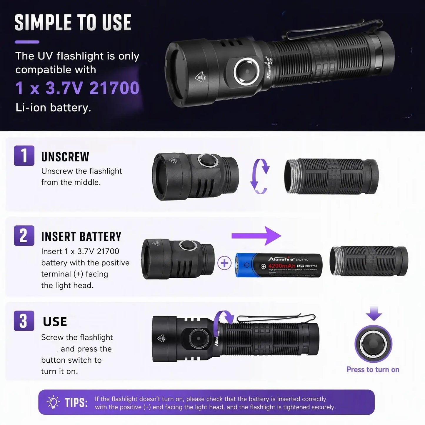 20W 365nm UV Rechargeable Blacklight Flashlight