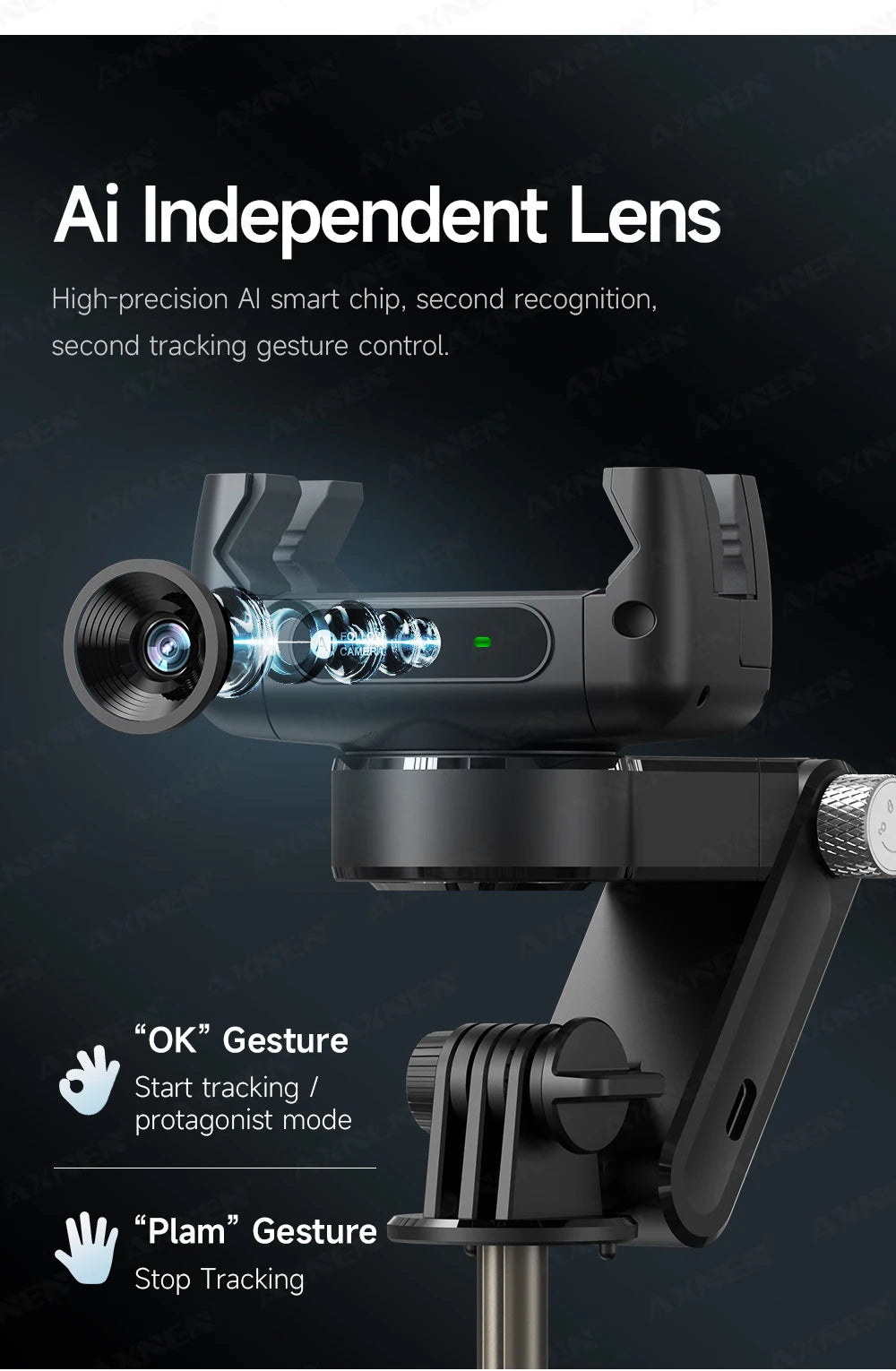 Q19 AI Desktop Gimbal Stabilizer 360 Rotation Auto Face Tracking Mobile Phone Handheld Anti-shake Selfie with Fill Light
