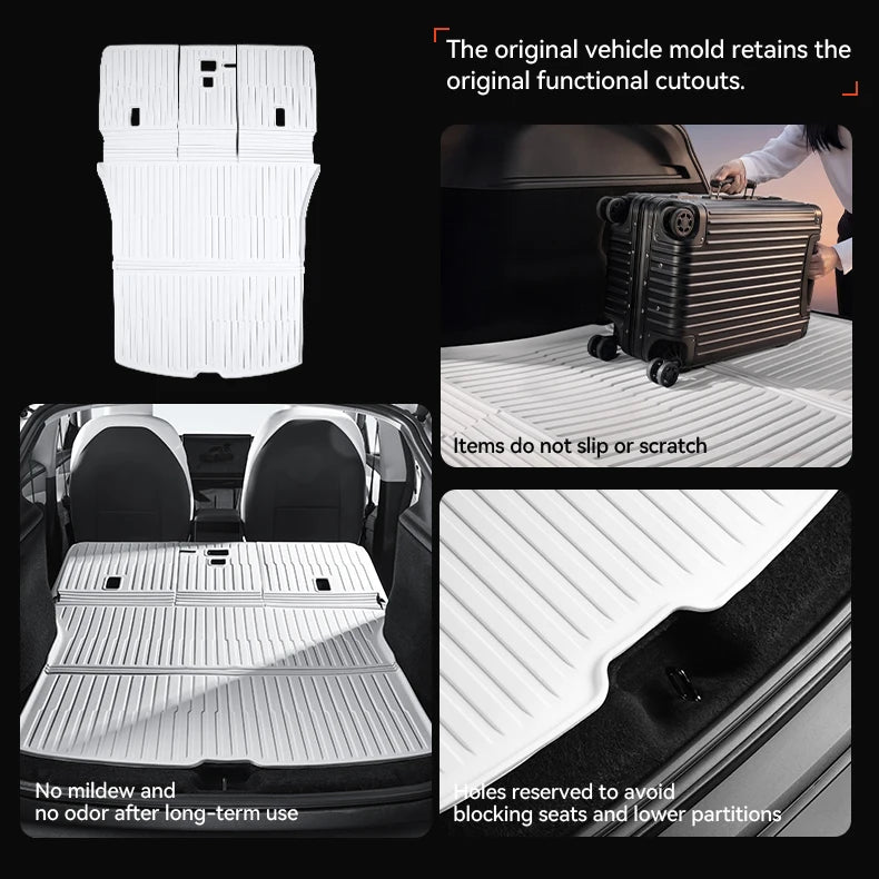 TPE Floor Mats Set with Metal Pedals for Tesla Model Y Juniper Integrated Trunk Liner All Weather Protection