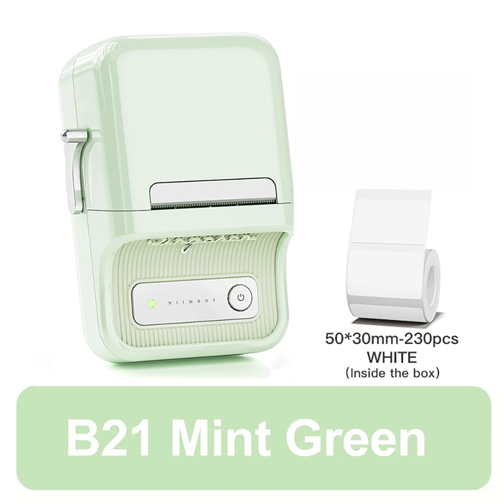 B21 Mini Thermal Label Printer, Bluetooth Wireless Barcode Label Maker, Portable Inkless Sticker Printer for Business & Office