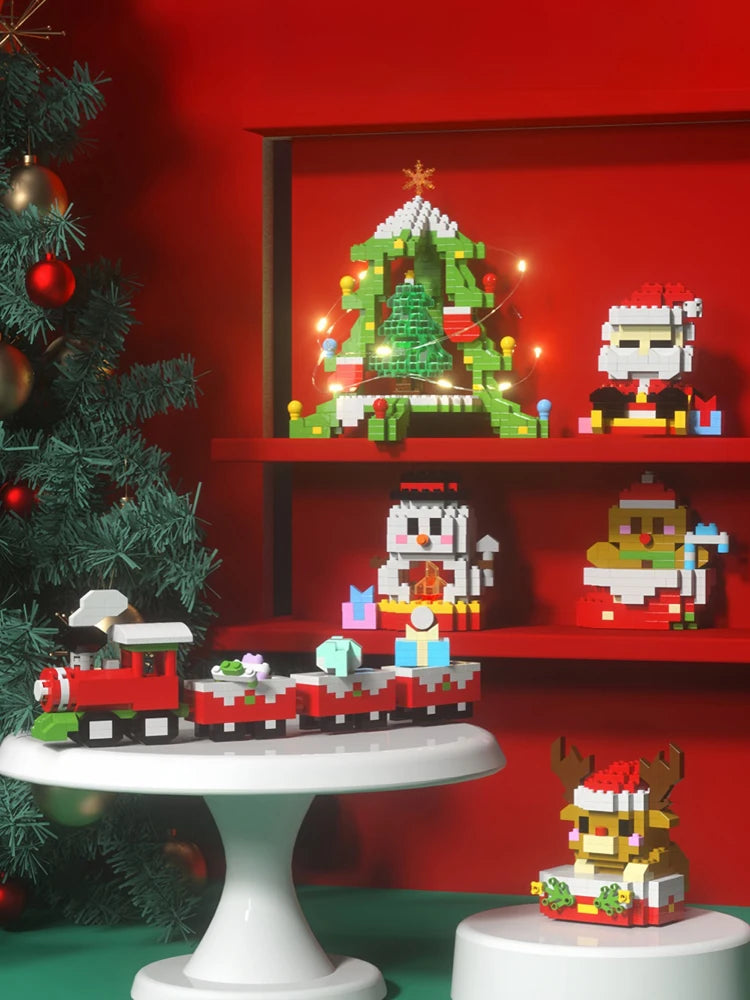 Knew Built Christmas Micro Mini Building Blocks Toys - Santa Claus, Christmas Tree, Reindeer, Snowman Elements - Perfect Gifts