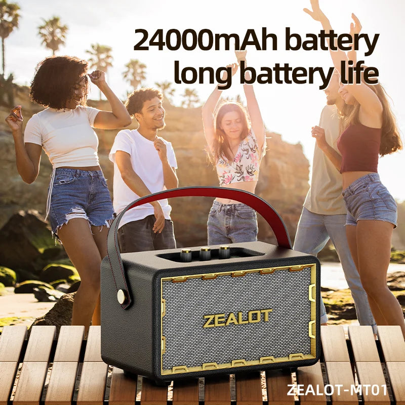 ZEALOT-MT01 Retro Wooden Portable Wireless Speaker with TF Card Slot, Loud Bass Subwoofer, TWS Bluetooth Speaker, 24000mAh, 60W