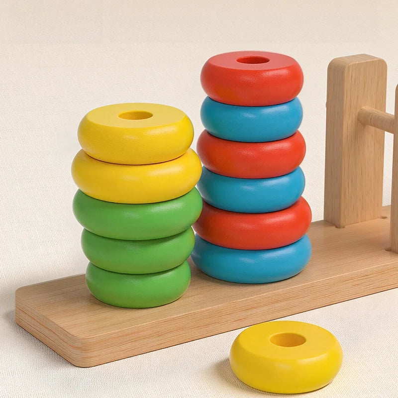 Wooden Clown Balance Scale and Stacking Rings Educational Toy