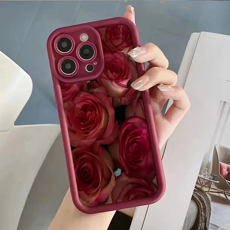 Vintage Design Rose Art Phone Case For iPhone 17 16 16E 15 14 Air Matte Silicone Back Cover