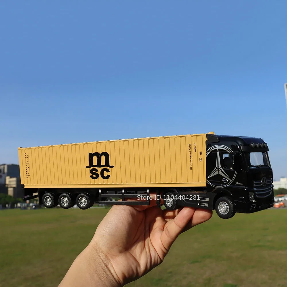 1:50 American Trailer Transport Vehicle Diecast Alloy Front End Container Truck Models Toys Sound Light Cars for Boys Xmas Gifts