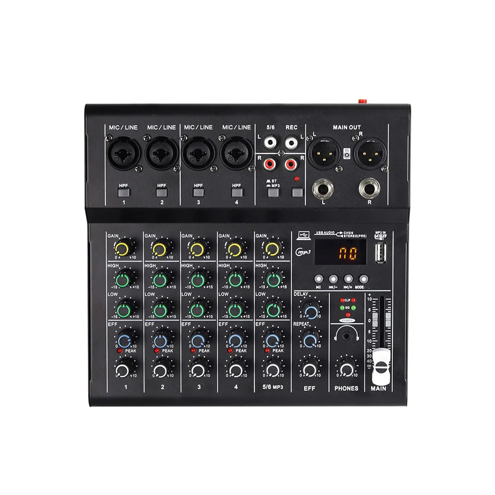 AM6 6 Channel Professional Audio Mixer Console with USB Recording and 48V Phantom Power