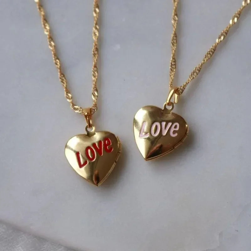 Openable Album Photo Frame Locket Heart Shape Pendant Necklace