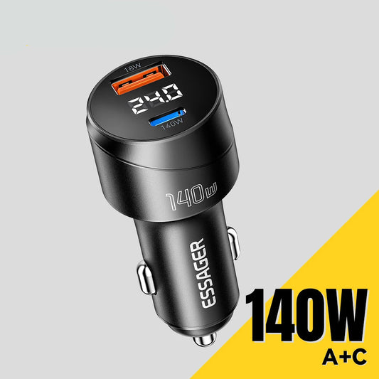 140W USB C Car Charger PD 3.1 QC 4.0 Fast Charging USB A + Type C Adapter for Laptop & Phone