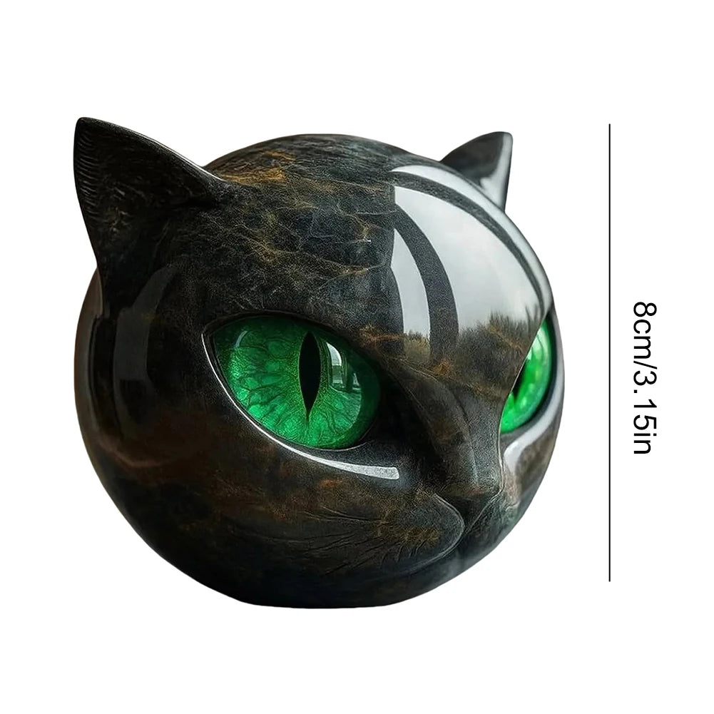 Green Eyes Cat Head Sculpture 3D Resin Healing Stone Marble Texture Cats Figurines Sculpture Gifts for Cat Lovers Women Men