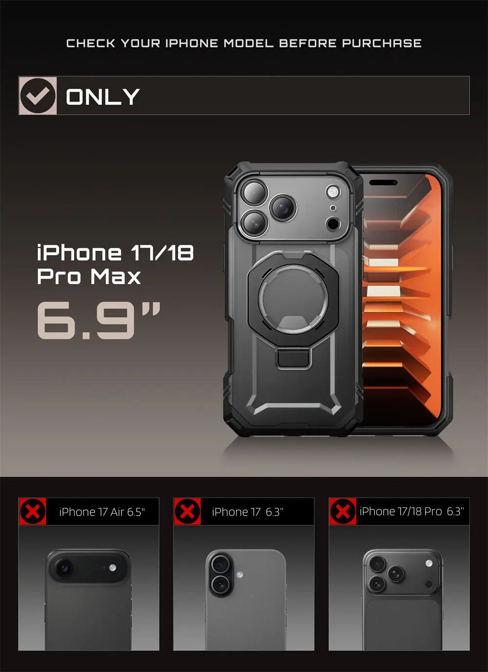 Rugged Magnetic Phone Case with Adjustable Kickstand for iPhone 17 Pro Max and iPhone 18 Pro Max