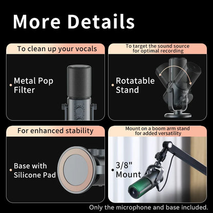 Condenser Microphone Cardioid Pattern Microphone Real-Time Monitoring for Smartphone Laptop Computer  40Hz-20KHz