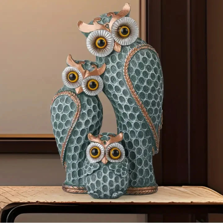 1 Set of 3 pcs Resin Owl Family Figurine Modern Minimalist Art Sculpture Trio Decorative Owl Home Office Desk Decor