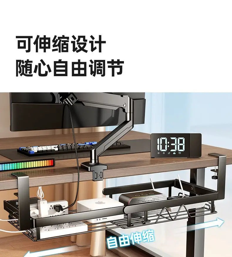 Under Desk Cable Management Tray,Extendable Sturdy Steel Under Desk Cord Hider Raceway,Power Strip Cord Holder Wire Management