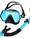 Snorkel Mask Set Silicone Swimming Goggles Diving Training Kit Dry Top Colorful Len Wide View Tempered Glass Anti-Leak Adults