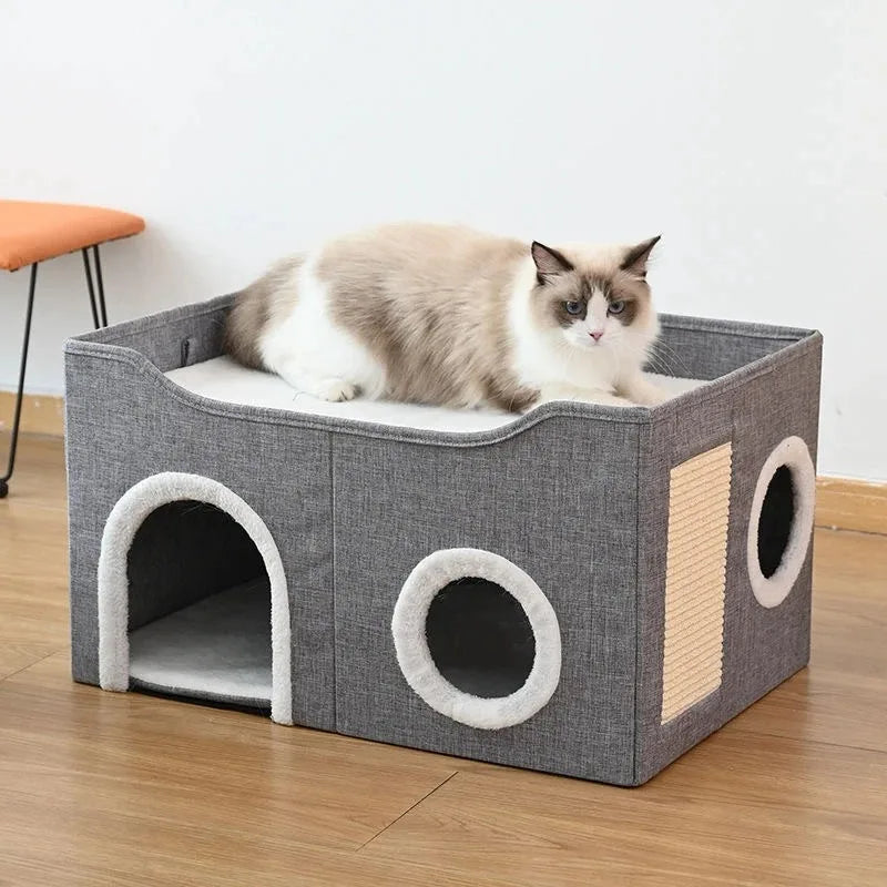 Warm Plush Pet House Bed for Cats and Small Dogs