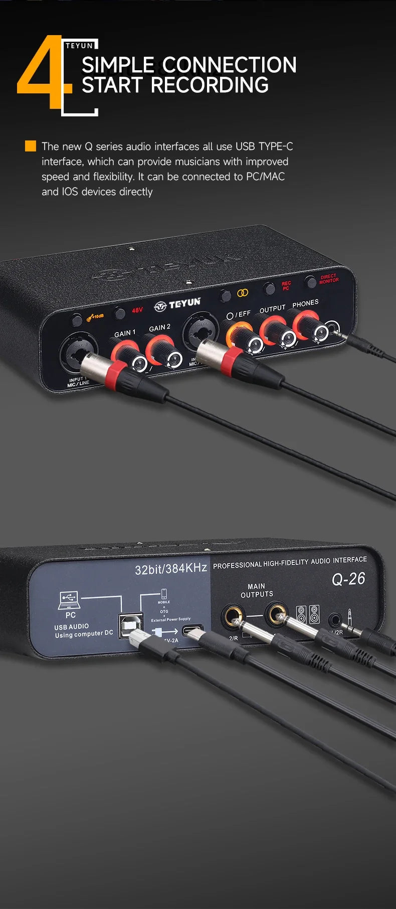 2 Channel USB Audio Interface Mixer For Guitar Recording And Studio Streaming