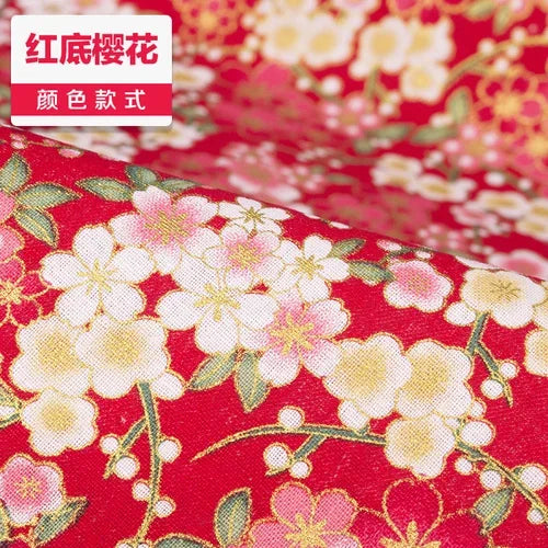 1/2/3M 23Colors Japanese Style Bronzing Cotton Fabric Kimono Clouds Cat Dog Cherry Blossoms Printed Sewing Fabric by the Meter