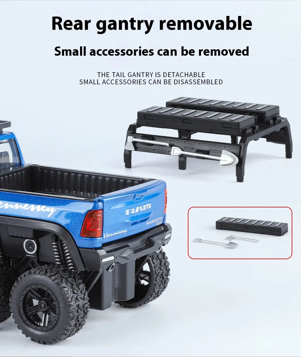 ﻿1:32 Dodge Tyrannosaurus Rex RAM 1500 TRX 6*6 Warlord Alloy Miniature Car Diecast Metal Scale Model Sound ＆ Light Toy Car