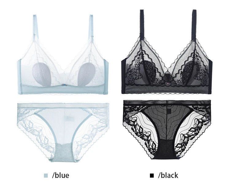 Women’s Lace Transparent Rabbit Ears Bra & Panties Set – Soft, Thin Push-Up Lingerie