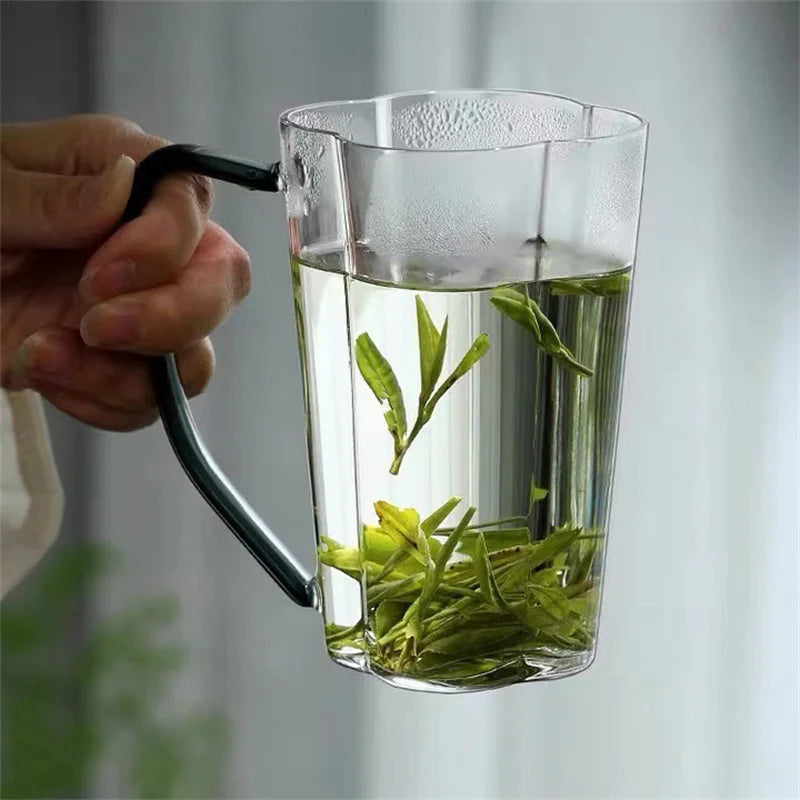 450ML High Borosilicate Glass Tea Cup Coffee Mugs with Handle Breakfast Milk Cup Glass Mugs Brewing Green Tea Tea Set Teaware