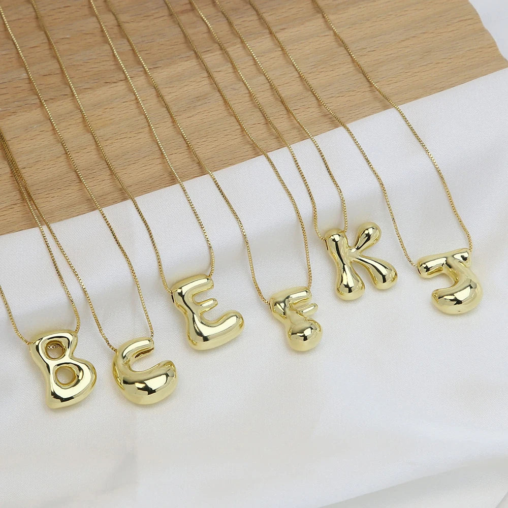 Creative A-Z Balloon Bubble Letter pendant Necklace for Women 18k Gold Plated Chunky Initial Necklaces