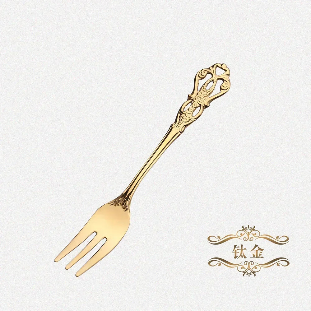 Stainless Steel Small Spoon Gold Royal Mini Spoon Fork for Dessert Coffee Fruit Tea Western Tableware Silverware Gift Home Docor