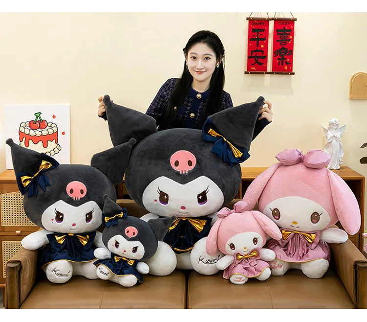 Kawaii Kuromi Plush Toy Melody Stuffed Doll Sanrio My Melody Dress Gift for Kids Birthday Xmas Girls Bedtime Pillow Wholesale