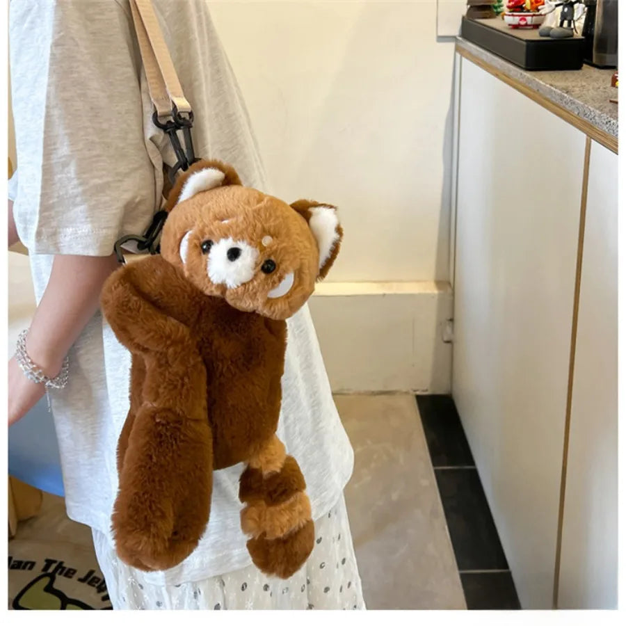 Cute Red Panda Plush Backpack Soft Shoulder Bag