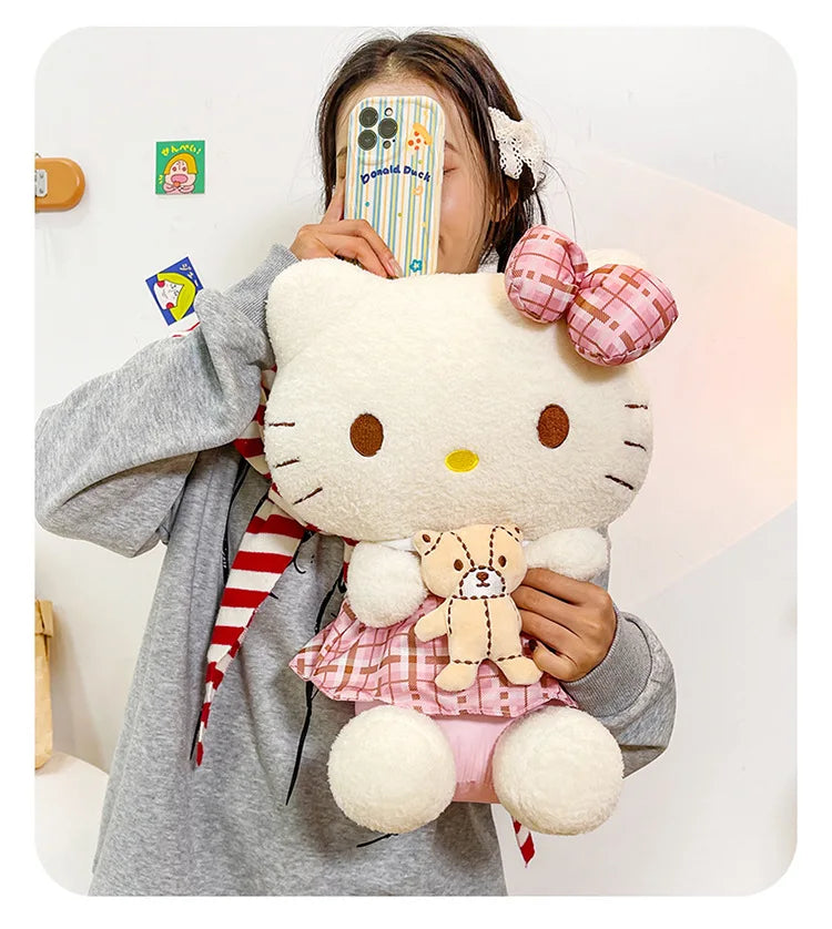 Kawaii Retro Hello Kitty Stuffed Doll Sanrio Plush Toy Kids Anime Birthday Gift Wholesale Large Sanrio Kitty Soft Stuffed Doll