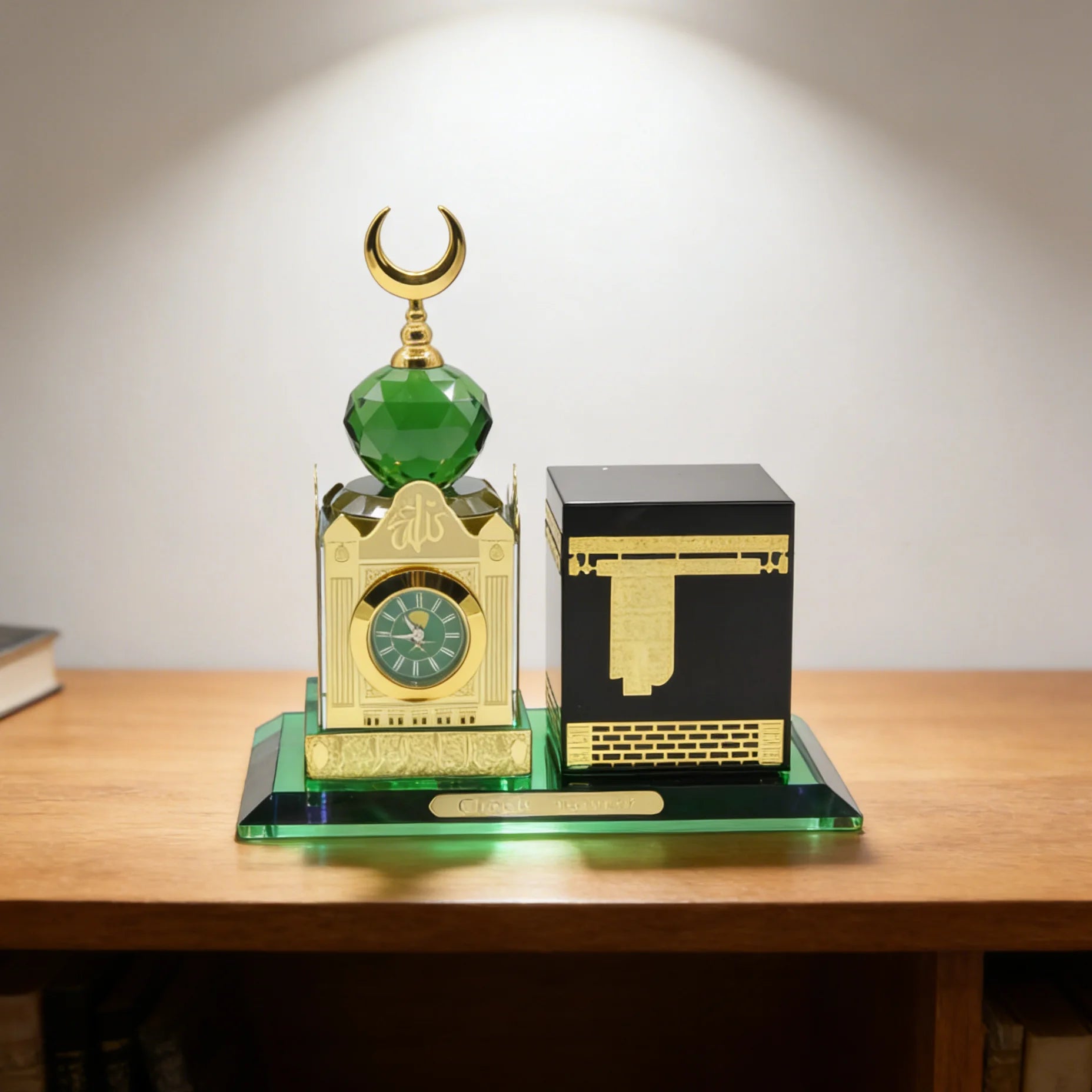 Islamic Crystal Kaaba Clock Tower Model Gilded Miniature Showpiece Religious Architecture Muslim Home Decor