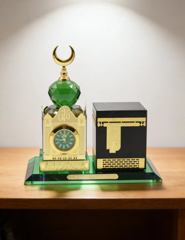 Islamic Crystal Kaaba Clock Tower Model Gilded Miniature Showpiece Religious Architecture Muslim Home Decor