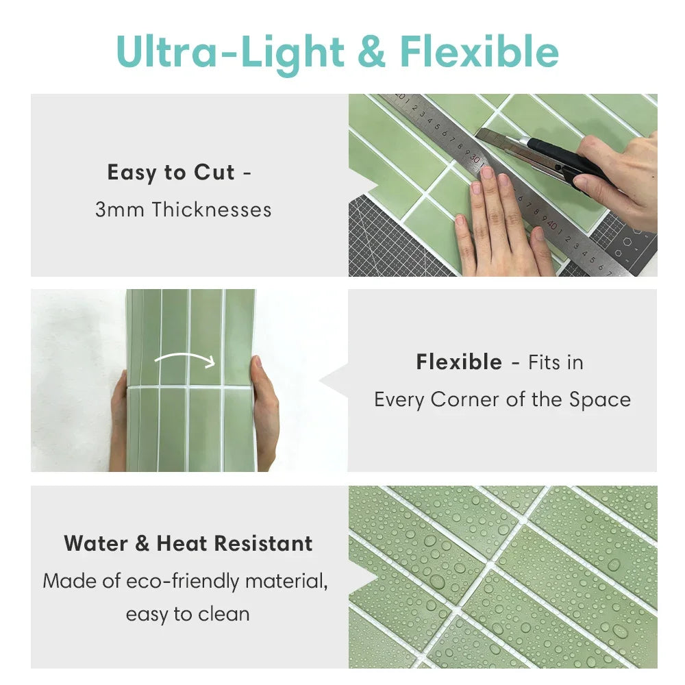 10pcs  3D Decorative Wall Stickers, Self-adhesive Kitchen Tile Stickers, Water and Mold Resistant, Easy to DIY, 30cm x 30cm