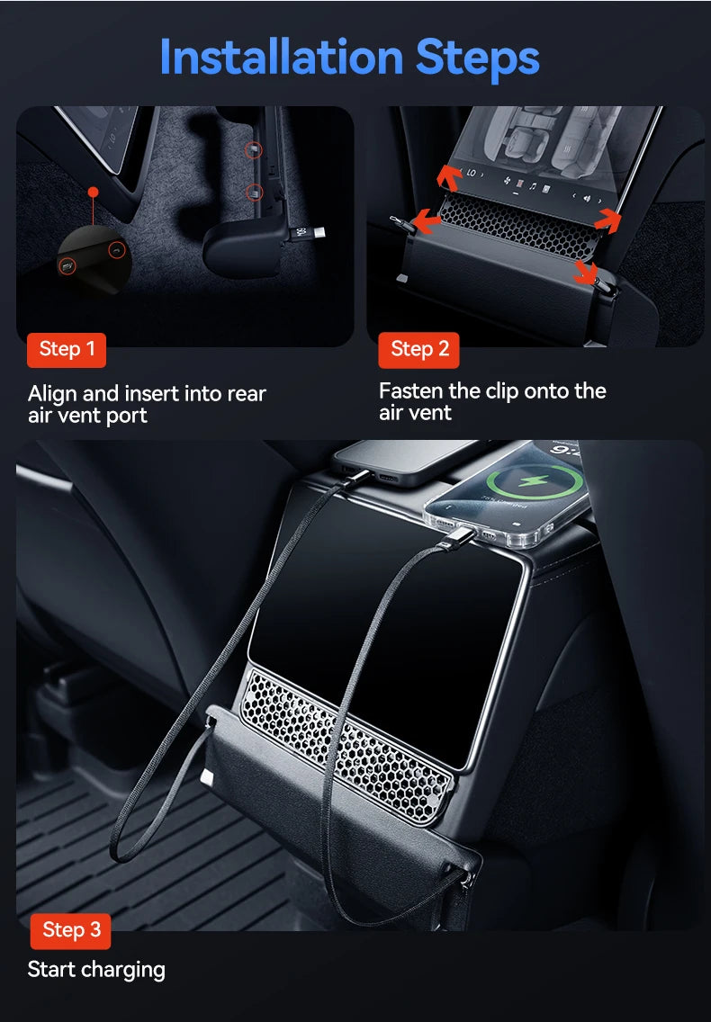 3 in 1 Rear Air Vent Docking Station with 120W Fast Charging for Tesla Model YL 2026