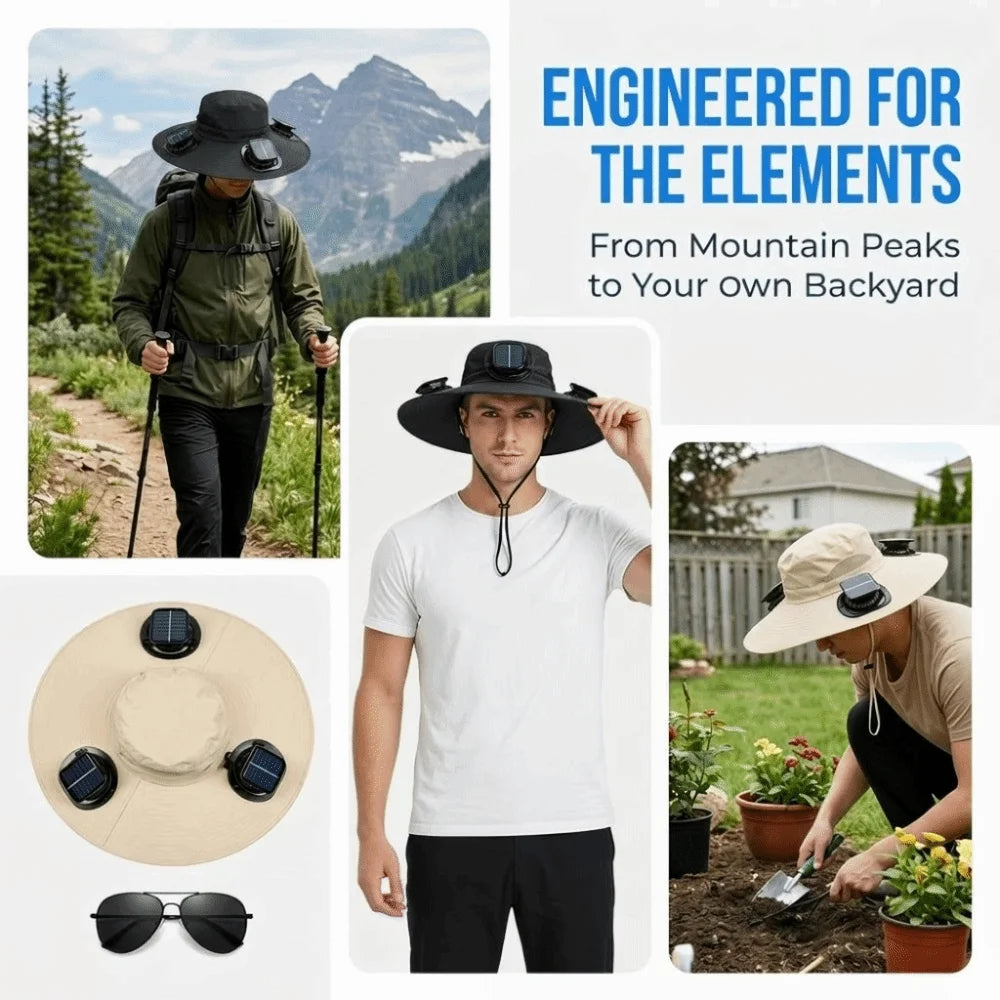 Three Fan Solar Cooling Sun Hat With USB Charging