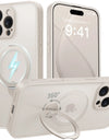 Luxury Magsafe Matte Phone Case For iPhone 16 Pro Max with Magnetic Rotatable Ring Stand Camera Lens Protection Shockproof Case