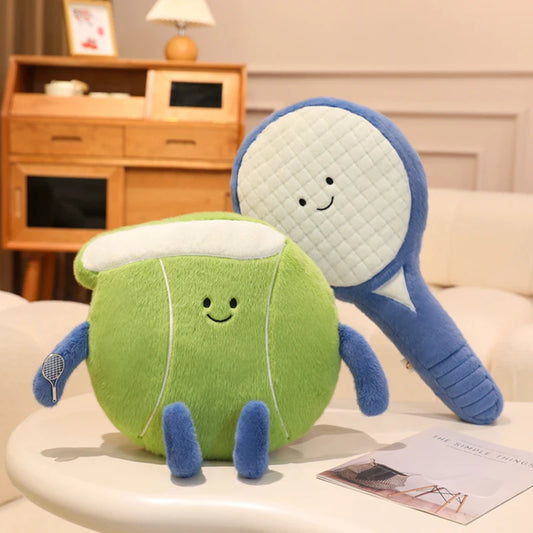 Tennis Racket and Ball Plush Soft Sports Pillow