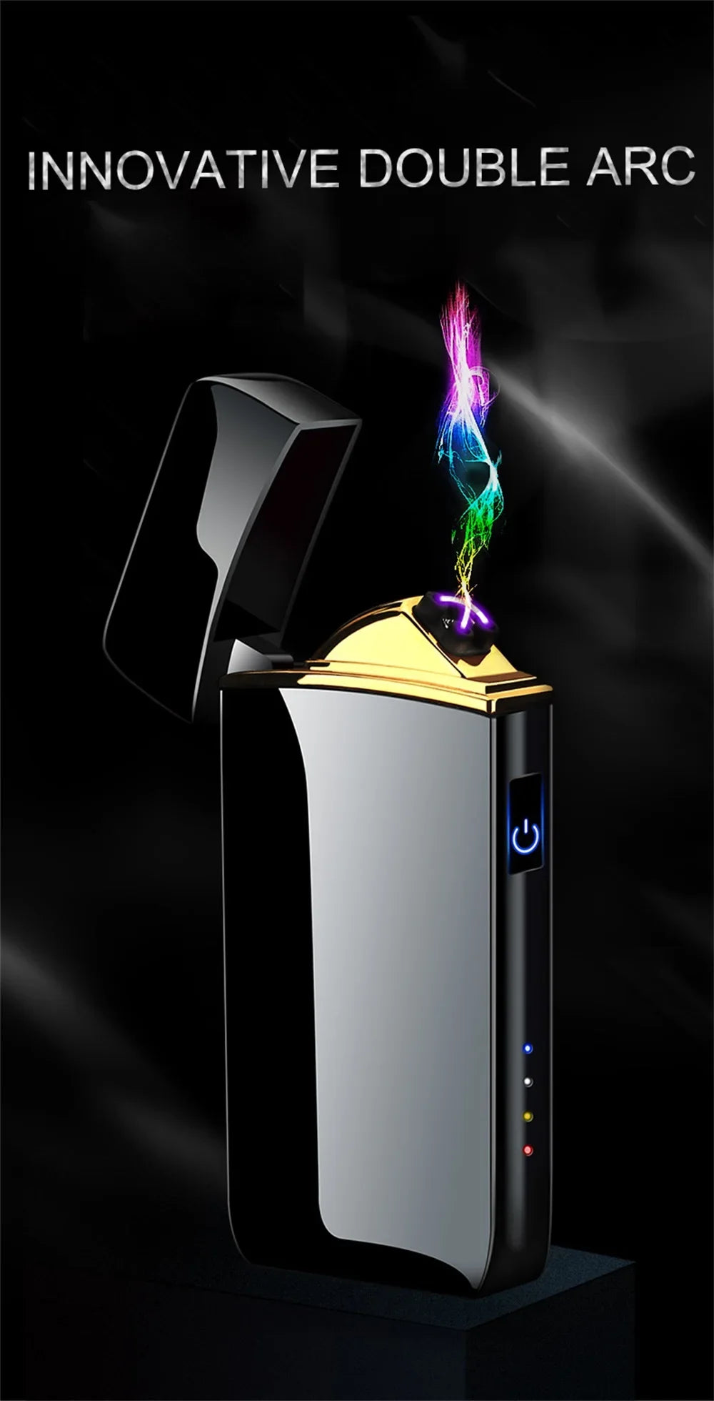 Electronic Lighter, Intellignet Touch Ignition, Metal Windproof, Dual Arc Flameless, Rechargeable USB Lighter, LED Power Display