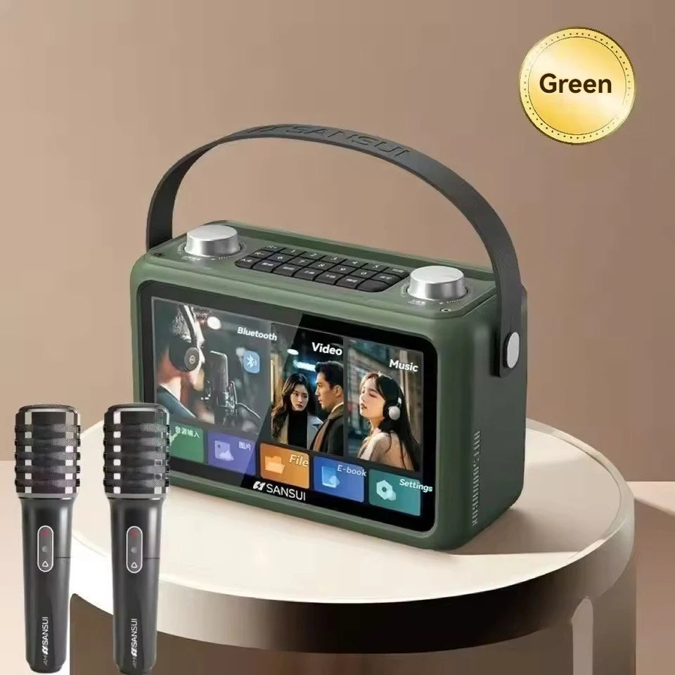 Karaoke Wireless Bluetooth Speaker Outdoor Portable SANSUI F58 40W Music and Video Player 7-inch Screen Lyrics Display TF/FM/AUX