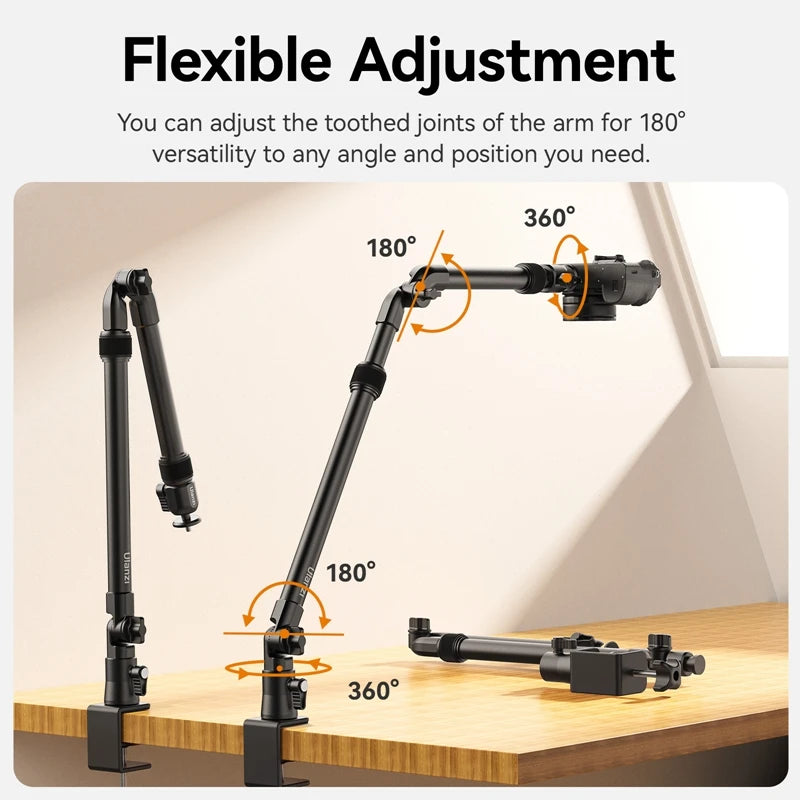 Camera Desk Setup Stand Adjustable Desk Mount with Holding Arm Max Load 2KG for Mirrorless Camera Microphone