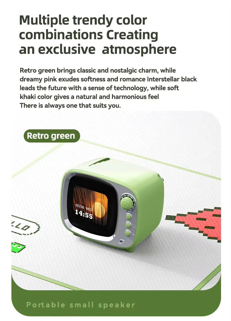 Pro Bluetooth Speaker with Lyrics Display Retro Wireless Alarm Clock HiFi Sound Powerful Bass Portable Desktop Music Player